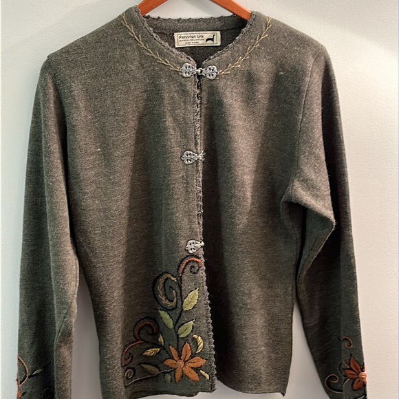 Peruvian Link Green Sweater Metal Clasps Embroidered Floral Alpaca Blend SZ M - Picture 16 of 16
